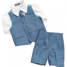 Boys Blue Cotton Linen 4 Piece Shorts Suit